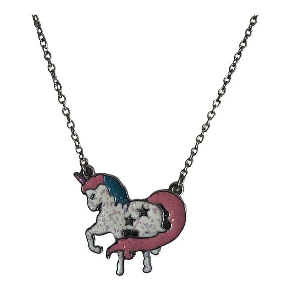 Magical Peach Pink Turquoise Star Glitter Unicorn Necklace And Post Earrings - Picture 5 of 14